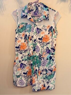 KBNE Floral Sleeveless Drawstring Button Up Romper